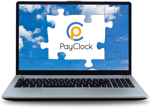 A computer showing Payclock's payroll integration