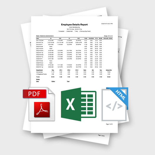 Different options for time card reports from lathem