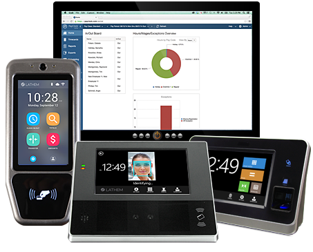 An employee time clock on 4 different devices