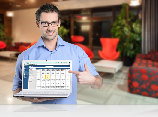 An employee showing off his online time clock software